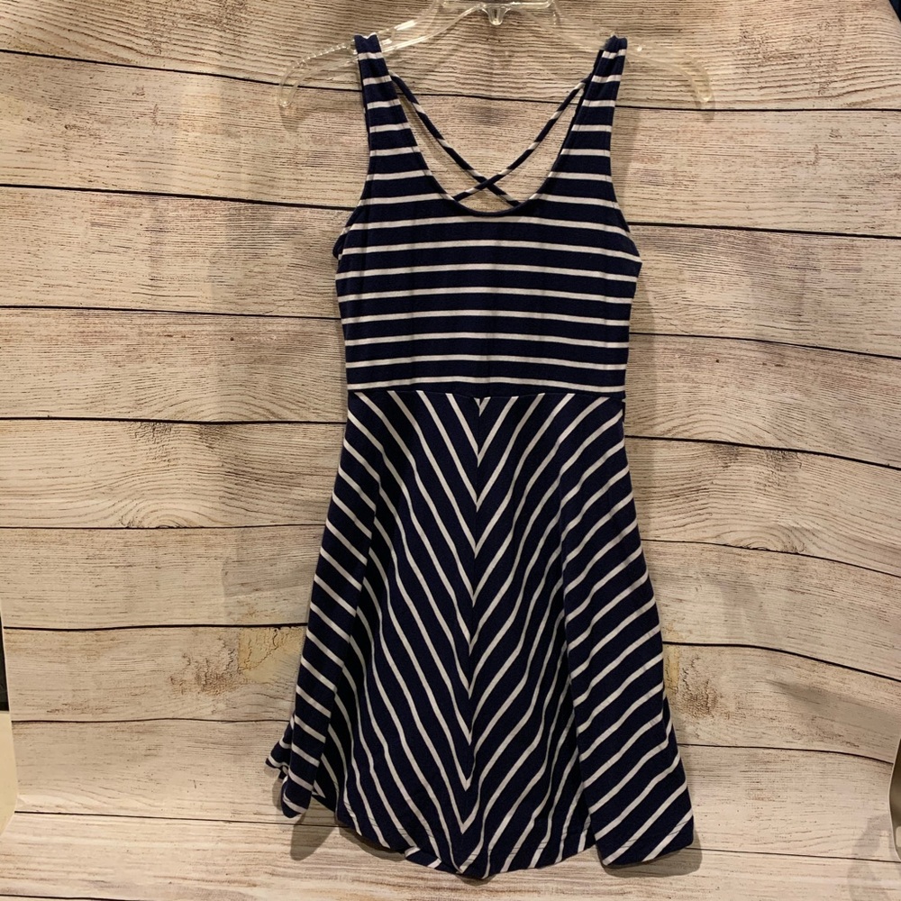 SO Navy White Striped Skater A-Line Dress
